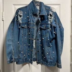 Distressed / beaded w/ pears denim jacket